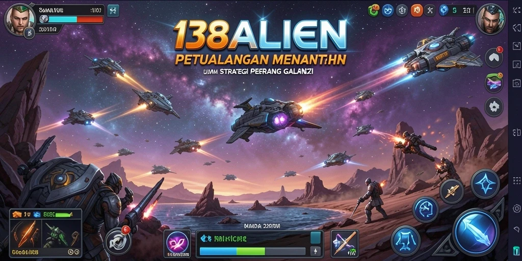 Screenshots menampilkan petualangan luar angkasa dalam 138ALIEN.