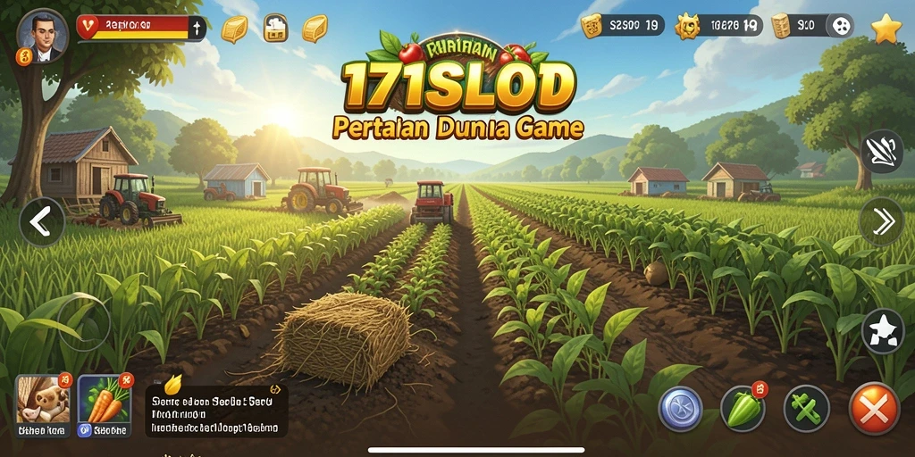 Screenshot utama dari gameplay 171SLOT menampilkan aktivitas seru bertani.