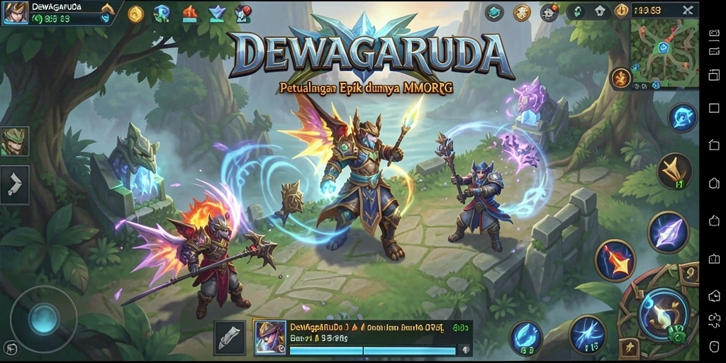 Tampilan gameplay <strong>DEWAGARUDA</strong> yang epik dan penuh petualangan.
