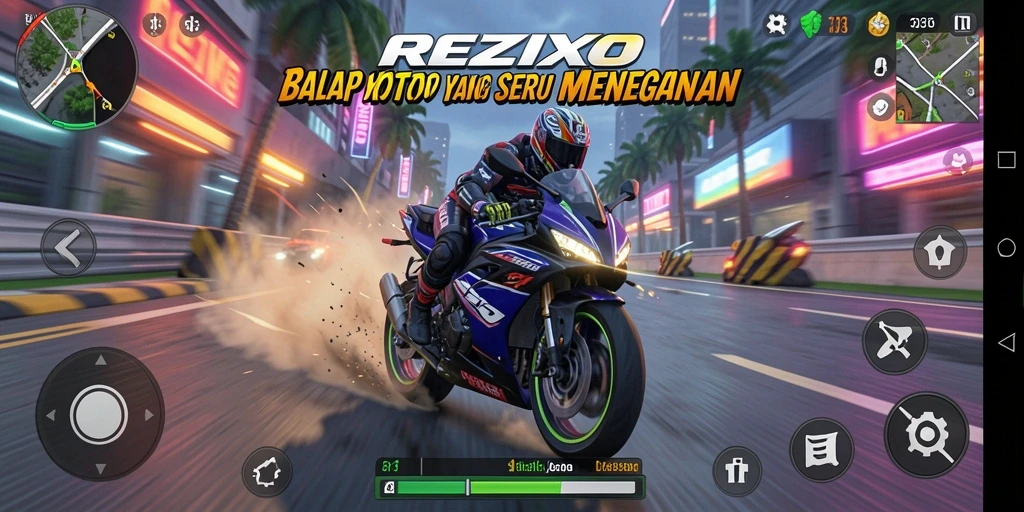 Gameplay seru di REZIXO dengan lintasan yang menantang.