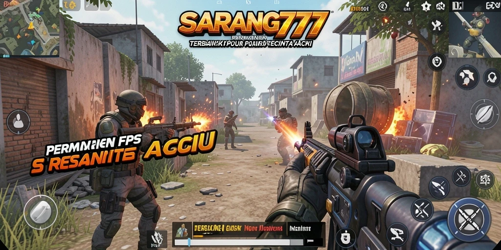 Tangkapan layar gameplay SARANG777 menampilkan aksi tembak-menembak yang seru.