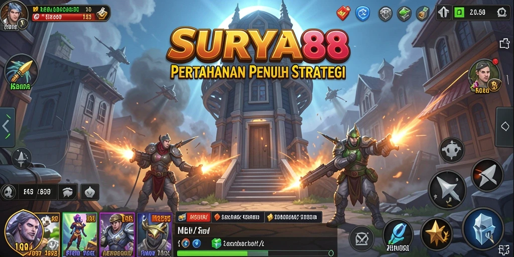 Tampilan gameplay SURYA88 yang menegangkan dalam pertempuran Tower Defense.